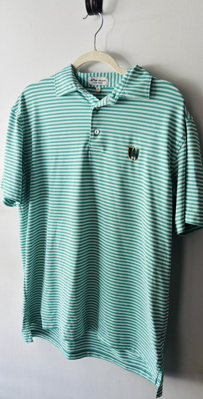 Peter Millar Pine Valley Golf Club Crest Polo Mens M Summer Comfort Green Stripe